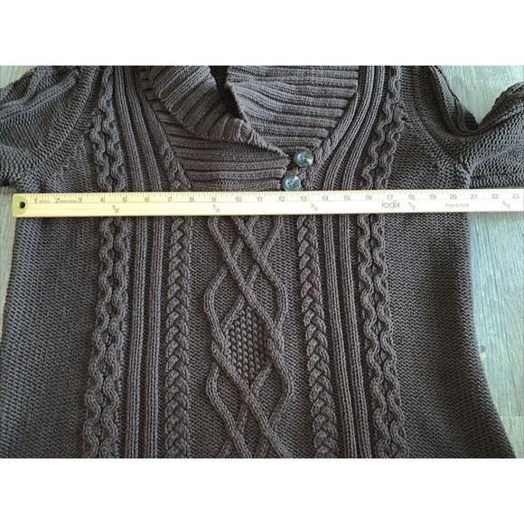 Eddie Bauer Brown Cable Knit Ribbed Pullover Button Sweater Women’s Large - Picture 4 of 7